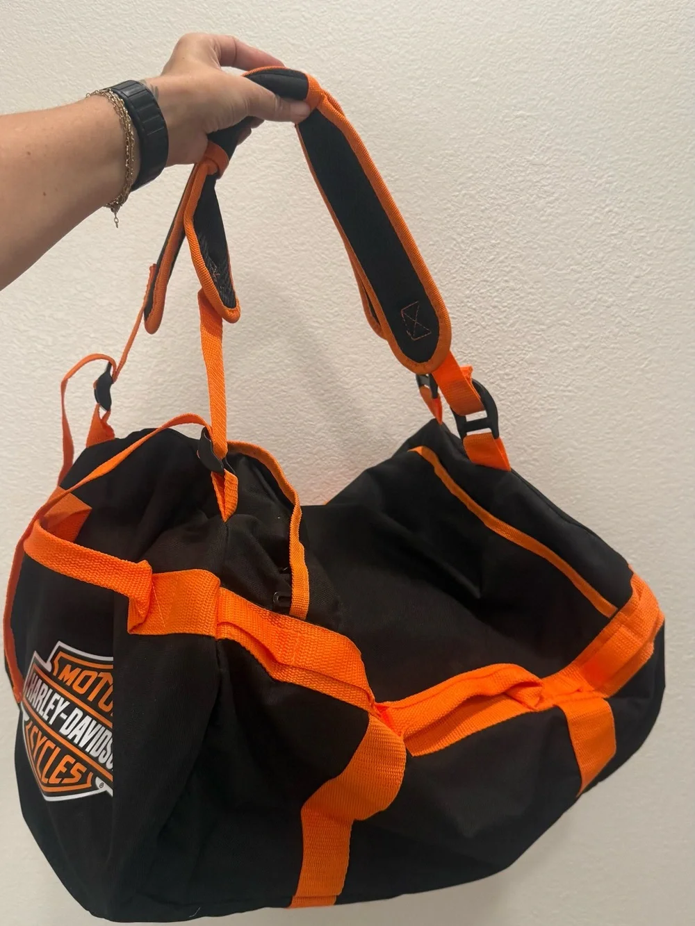 Harley Davidson Orange & Black Motorcycle Duffel Bag Gear Bag Travel Bag